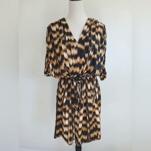 NWOT- Calvin Klein-Brown/Black-Abstract Print-Midi Dress-Size 12